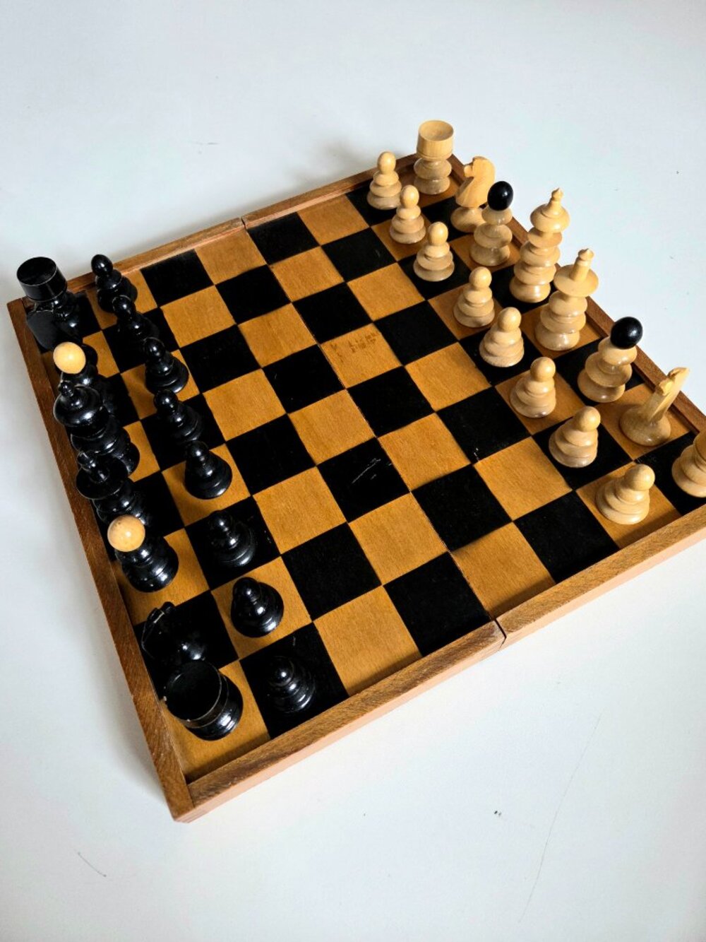 Vintage Wooden Chess Set with Folding Board. Full set. Vintage Board Games.